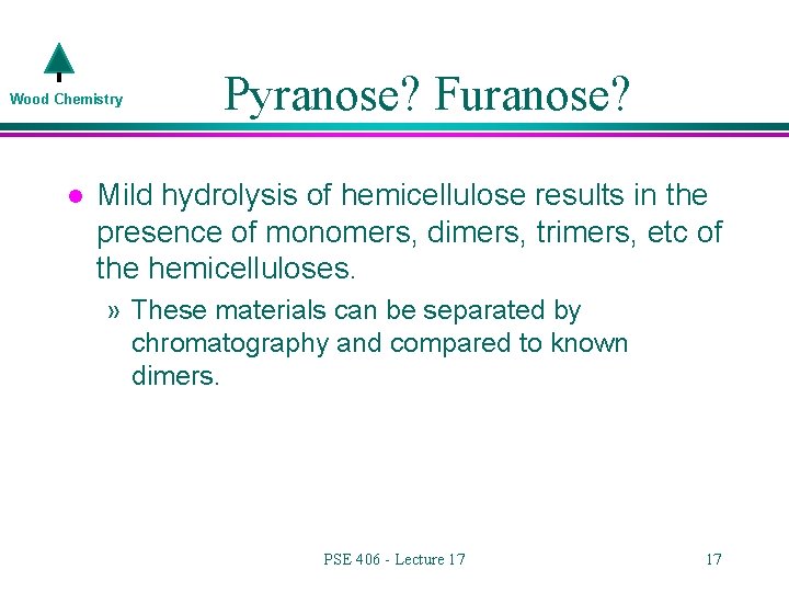 Wood Chemistry l Pyranose? Furanose? Mild hydrolysis of hemicellulose results in the presence of