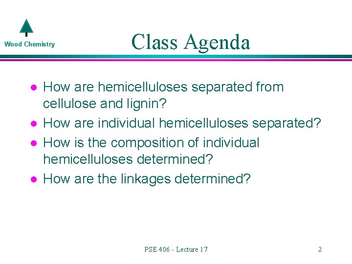 Wood Chemistry l l Class Agenda How are hemicelluloses separated from cellulose and lignin?
