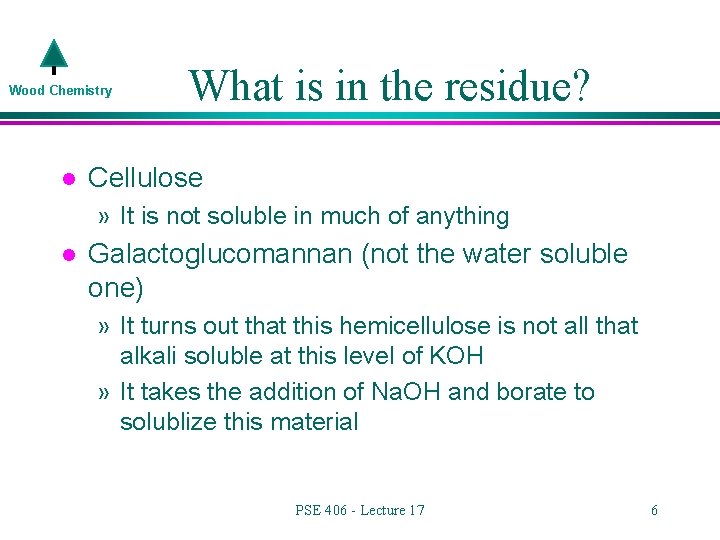 Wood Chemistry l What is in the residue? Cellulose » It is not soluble