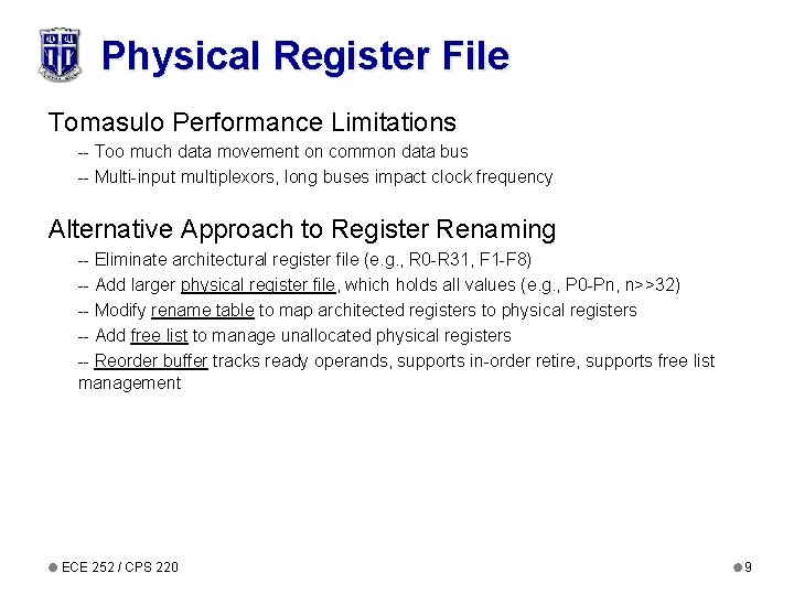 Physical Register File Tomasulo Performance Limitations -- Too much data movement on common data