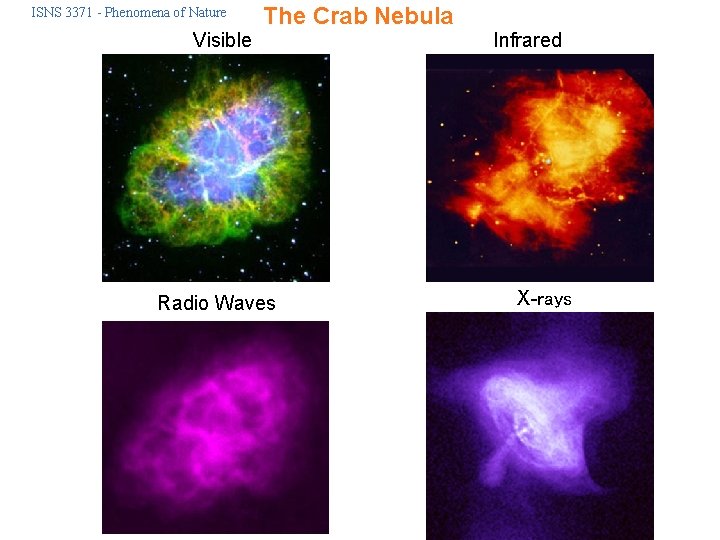 ISNS 3371 - Phenomena of Nature Visible The Crab Nebula Radio Waves Infrared X-rays