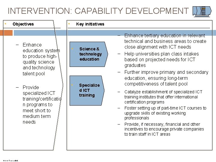 INTERVENTION: CAPABILITY DEVELOPMENT • Objectives – Enhance education system to produce highquality science and