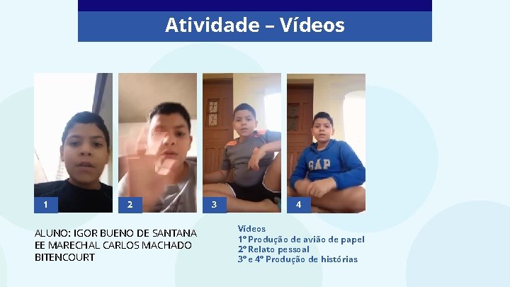 Atividade – Vídeos 1 2 ALUNO: IGOR BUENO DE SANTANA EE MARECHAL CARLOS MACHADO