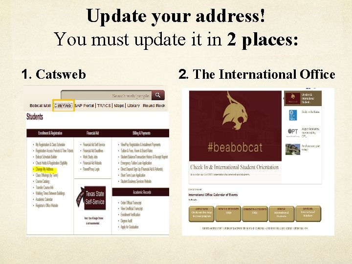 Update your address! You must update it in 2 places: 1. Catsweb 2. The
