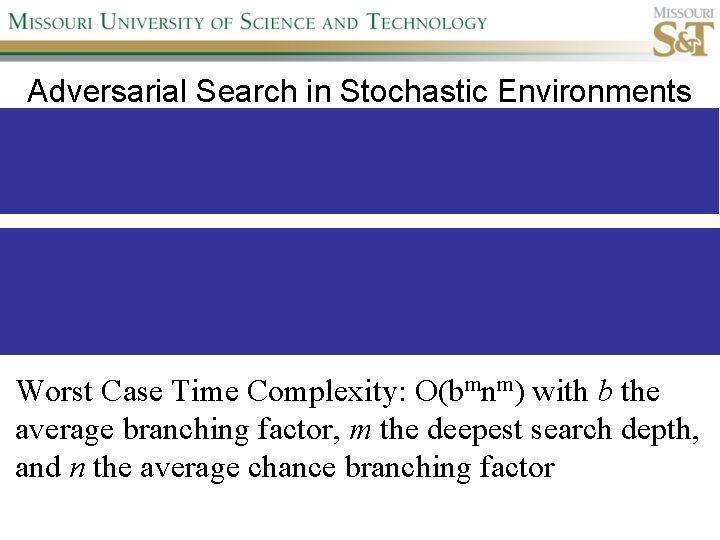 Adversarial Search in Stochastic Environments Worst Case Time Complexity: O(bmnm) with b the average