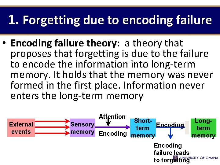 1. Forgetting due to encoding failure • Encoding failure theory: a theory that proposes 1. Forgetting due to encoding failure • Encoding failure theory: a theory that proposes