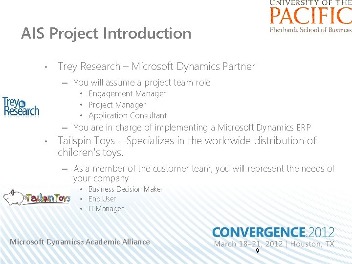 AIS Project Introduction • Trey Research – Microsoft Dynamics Partner – You will assume