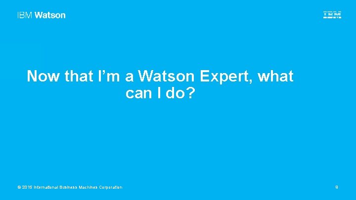 Now that I’m a Watson Expert, what can I do? © 2015 International Business