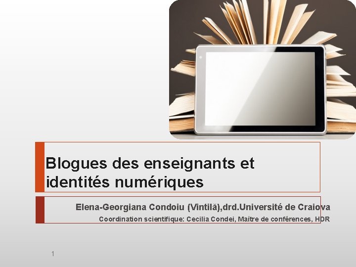 Subheading goes here Blogues des enseignants et identités numériques Elena-Georgiana Condoiu (Vintilă), drd. Université