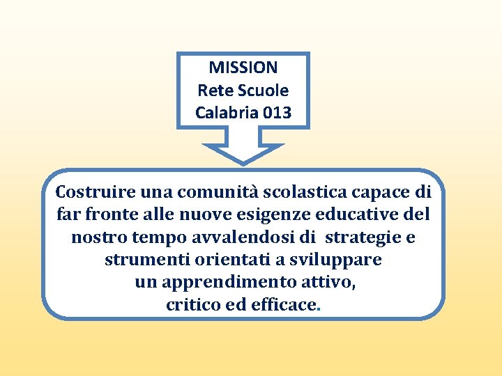 MISSION Rete Scuole Calabria 013 Costruire una comunità scolastica capace di far fronte alle