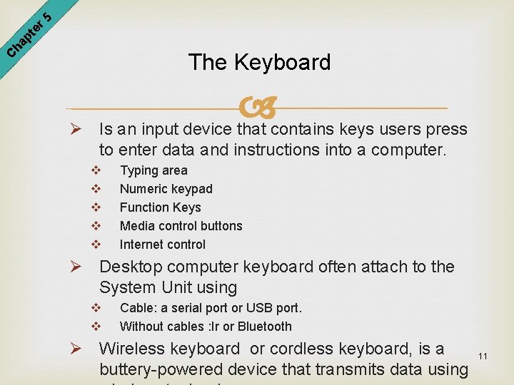 er 5 pt ha C The Keyboard Ø Is an input device that contains