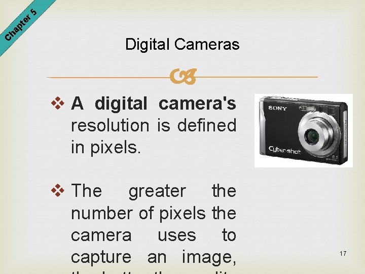 er 5 pt ha C Digital Cameras v A digital camera's resolution is defined