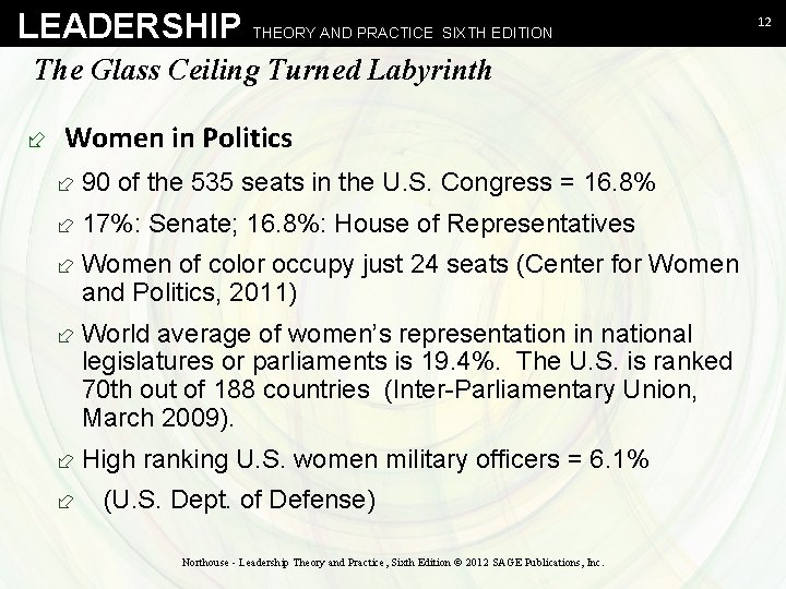 LEADERSHIP THEORY AND PRACTICE SIXTH EDITION The Glass Ceiling Turned Labyrinth ÷ Women in