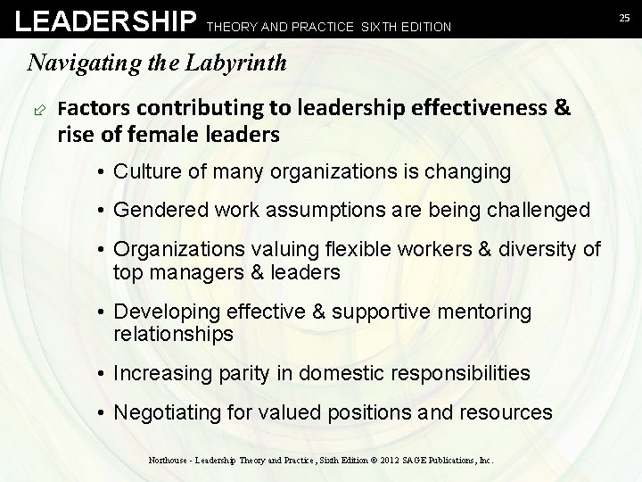 LEADERSHIP THEORY AND PRACTICE SIXTH EDITION Navigating the Labyrinth ÷ Factors contributing to leadership
