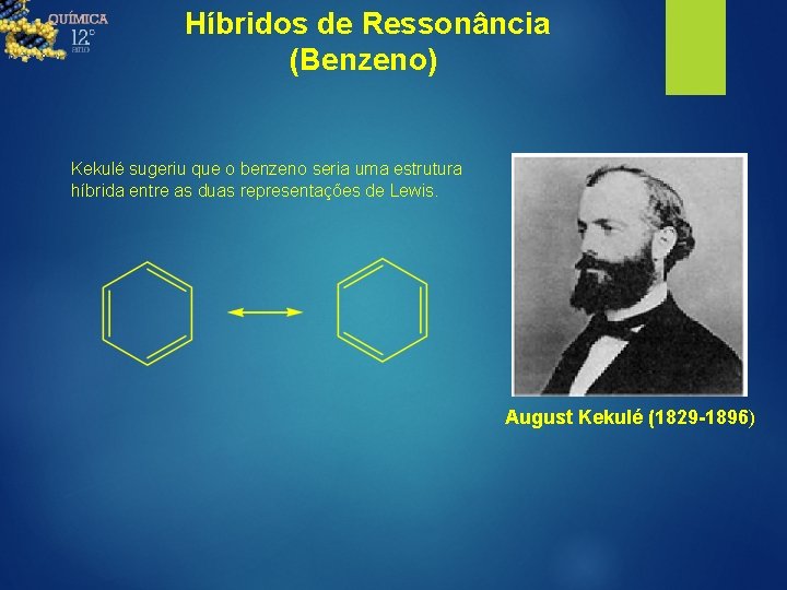 Híbridos de Ressonância (Benzeno) Kekulé sugeriu que o benzeno seria uma estrutura híbrida entre
