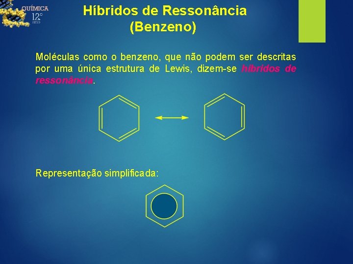 Híbridos de Ressonância (Benzeno) Moléculas como o benzeno, que não podem ser descritas por