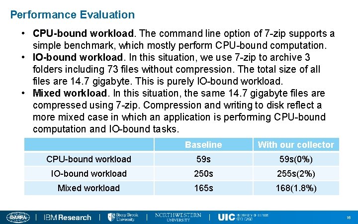 Performance Evaluation • CPU-bound workload. The command line option of 7 -zip supports a