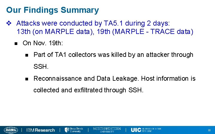 Our Findings Summary v Attacks were conducted by TA 5. 1 during 2 days: