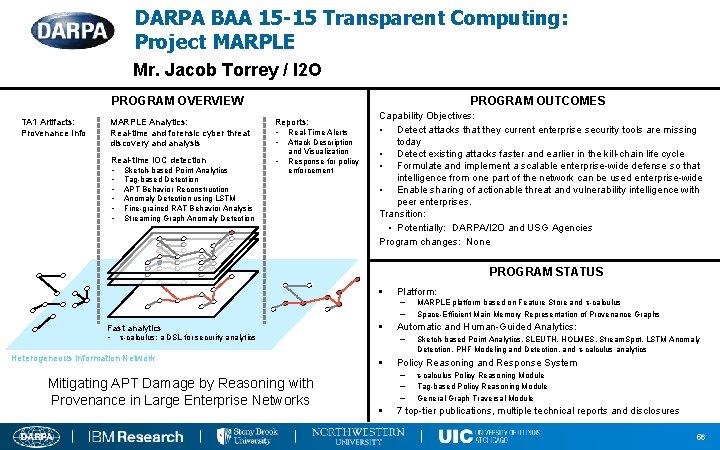 DARPA BAA 15 -15 Transparent Computing: Project MARPLE Mr. Jacob Torrey / I 2