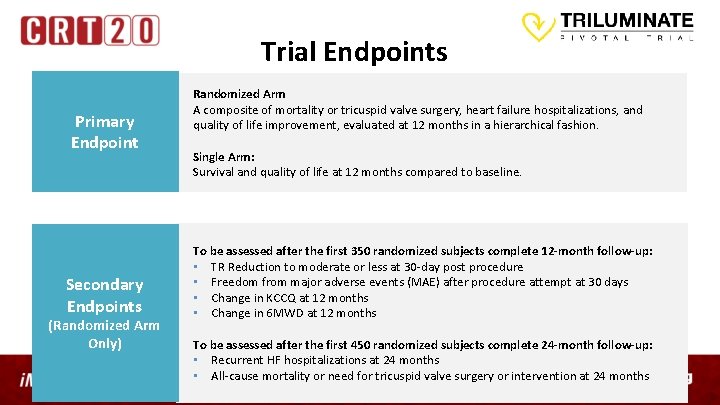 Trial Endpoints Primary Endpoint Secondary Endpoints (Randomized Arm Only) Randomized Arm A composite of