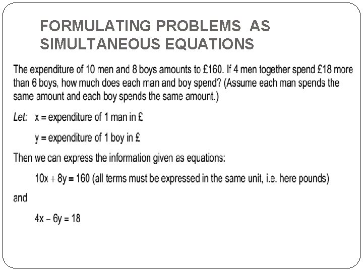 FORMULATING PROBLEMS AS SIMULTANEOUS EQUATIONS 