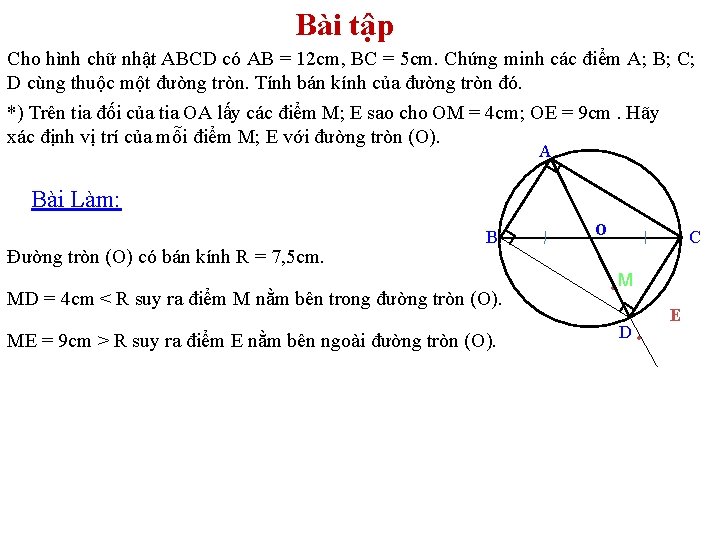 Bài tập Cho hình chữ nhật ABCD có AB = 12 cm, BC =