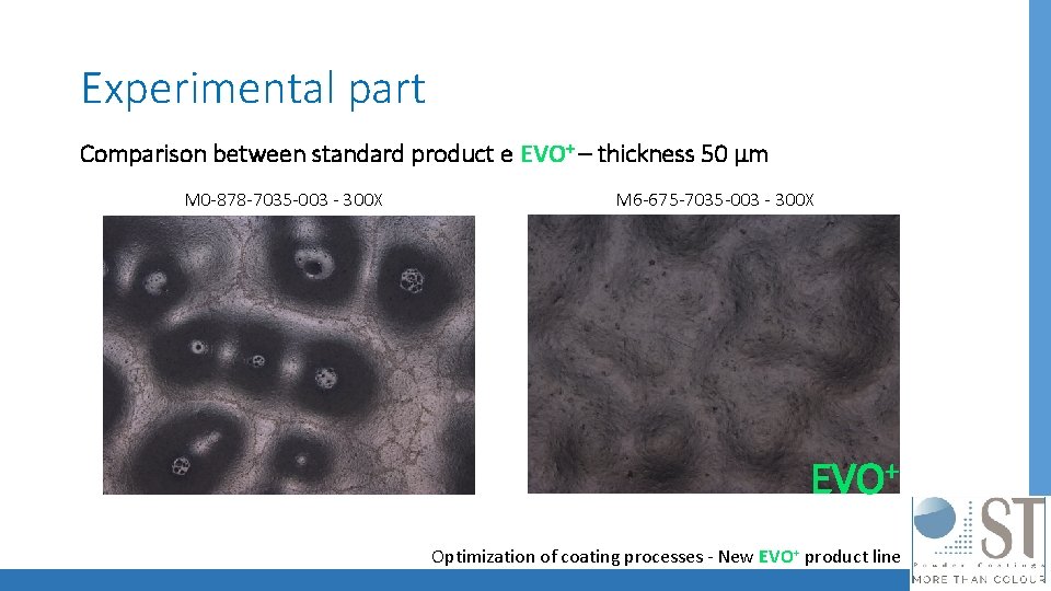 Experimental part Comparison between standard product e EVO+ – thickness 50 µm M 0