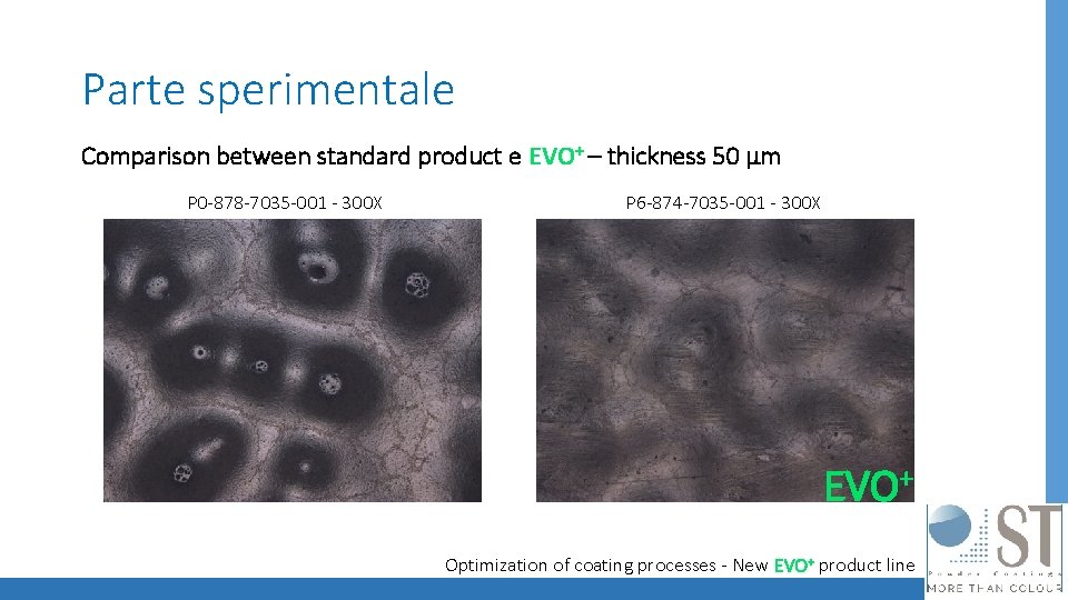 Parte sperimentale Comparison between standard product e EVO+ – thickness 50 µm P 0