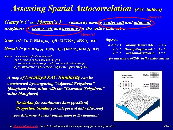 Assessing Spatial Autocorrelation (SAC indices) Geary’s C and Moran’s I — similarity among center