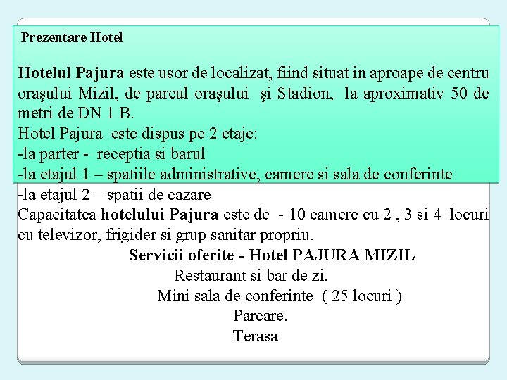 Prezentare Hotelul Pajura este usor de localizat, fiind situat in aproape de centru oraşului