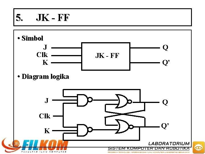 5. JK - FF • Simbol J Clk K Q JK - FF Q’