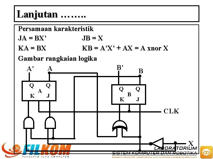 Lanjutan ……. . Persamaan karakteristik JA = BX’ JB = X KA = BX