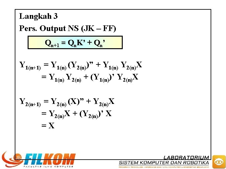 Langkah 3 Pers. Output NS (JK – FF) Qn+1 = Qn. K’ + Qn’