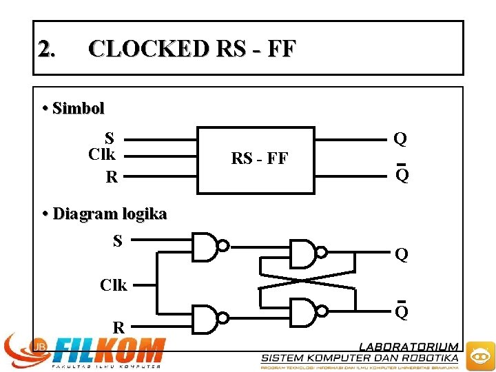 2. CLOCKED RS - FF • Simbol S Clk R Q RS - FF