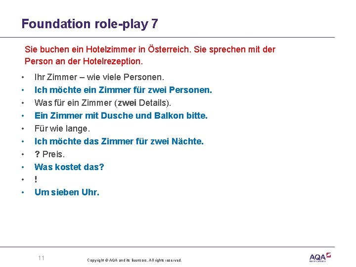 Foundation role-play 7 Sie buchen ein Hotelzimmer in Österreich. Sie sprechen mit der Person