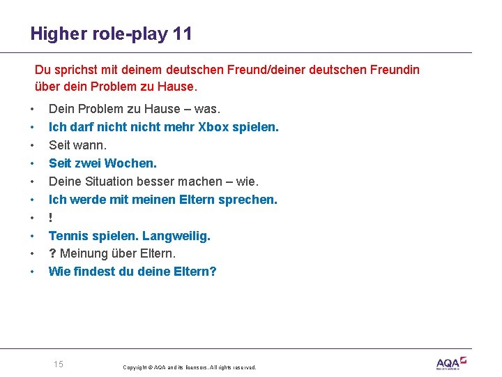 Higher role-play 11 Du sprichst mit deinem deutschen Freund/deiner deutschen Freundin über dein Problem