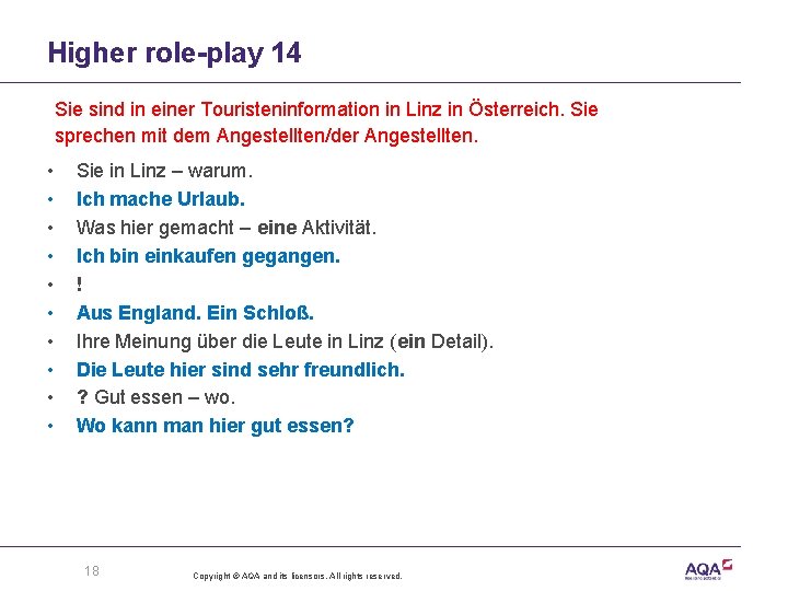 Higher role-play 14 Sie sind in einer Touristeninformation in Linz in Österreich. Sie sprechen