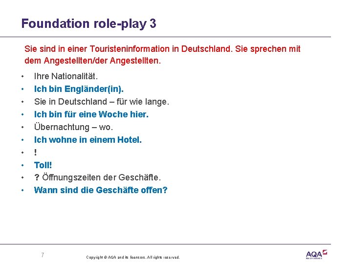 Foundation role-play 3 Sie sind in einer Touristeninformation in Deutschland. Sie sprechen mit dem