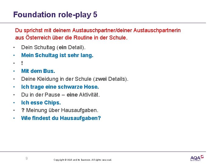 Foundation role-play 5 Du sprichst mit deinem Austauschpartner/deiner Austauschpartnerin aus Österreich über die Routine