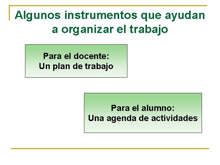 Algunos instrumentos que ayudan a organizar el trabajo Para el docente: Un plan de