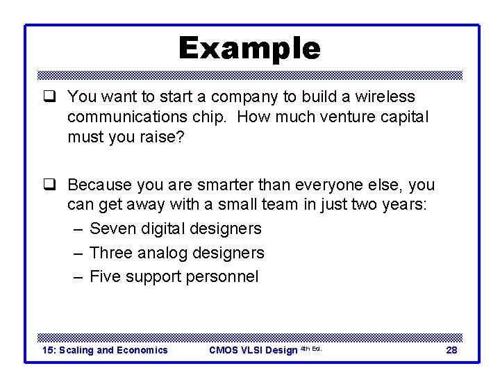 Example q You want to start a company to build a wireless communications chip.