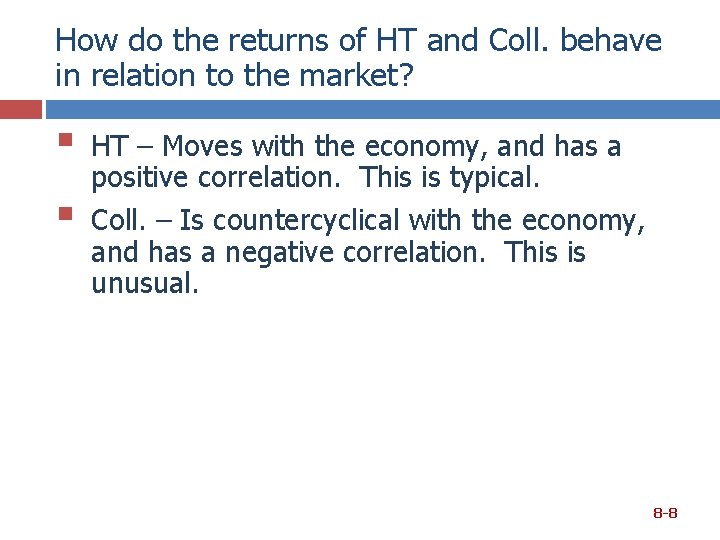 How do the returns of HT and Coll. behave in relation to the market?