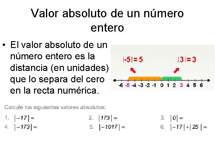 Valor absoluto de un número entero • El valor absoluto de un número entero