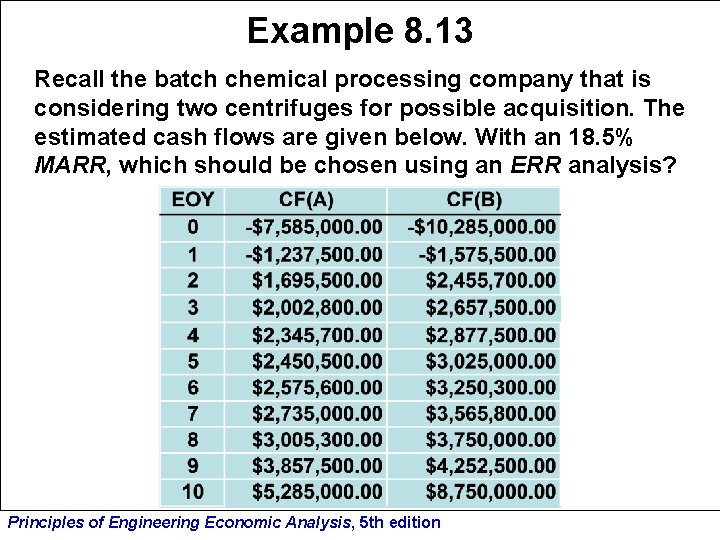Example 8. 13 Recall the batch chemical processing company that is considering two centrifuges