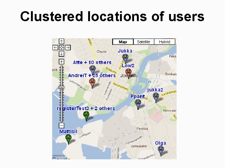 Clustered locations of users 
