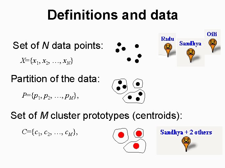 Definitions and data Set of N data points: X={x 1, x 2, …, x.