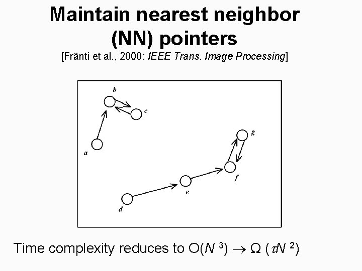 Maintain nearest neighbor (NN) pointers [Fränti et al. , 2000: IEEE Trans. Image Processing]