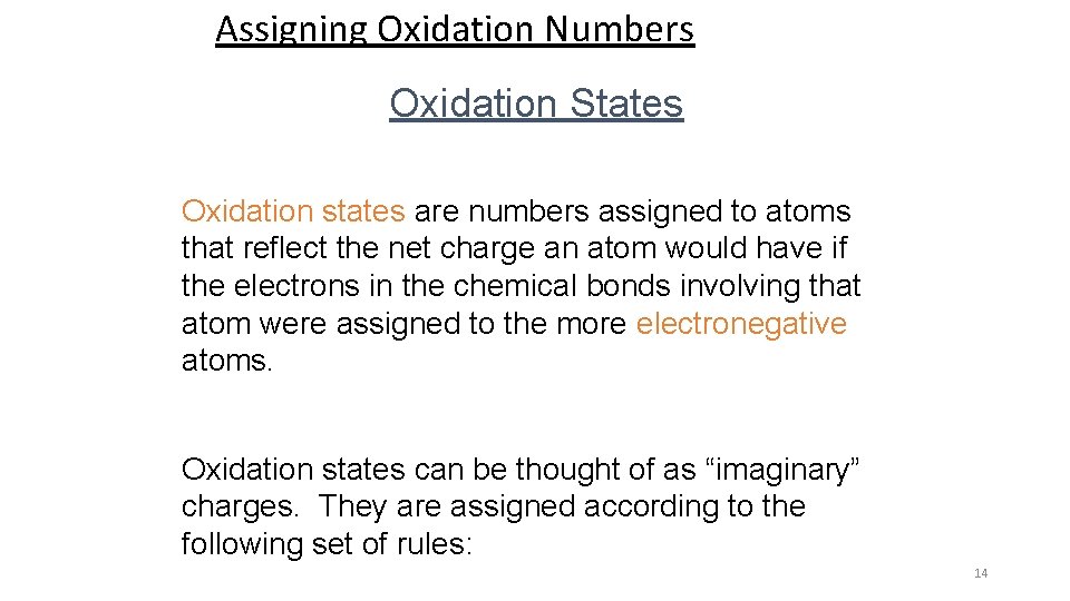 Assigning Oxidation Numbers Oxidation States Oxidation states are numbers assigned to atoms that reflect Assigning Oxidation Numbers Oxidation States Oxidation states are numbers assigned to atoms that reflect