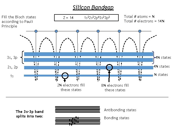 Silicon Bandgap Fill the Bloch states according to Pauli Principle Z = 14 1