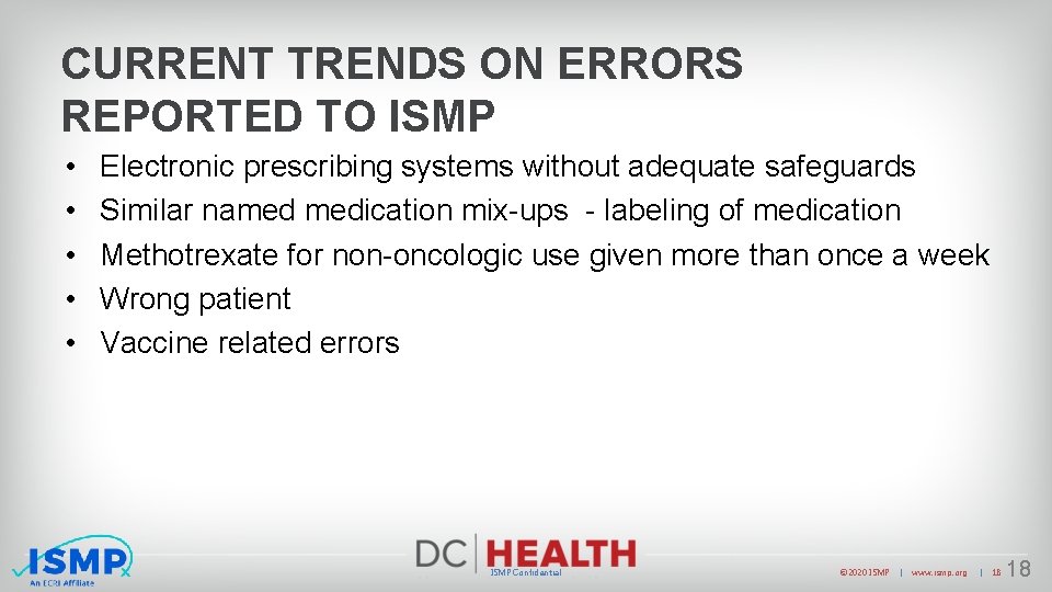 CURRENT TRENDS ON ERRORS REPORTED TO ISMP • • • Electronic prescribing systems without